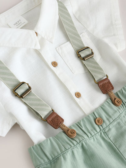 Sage Green Shirt Body Shorts and Braces Baby Set 3 Piece (0mths-2yrs) image 5