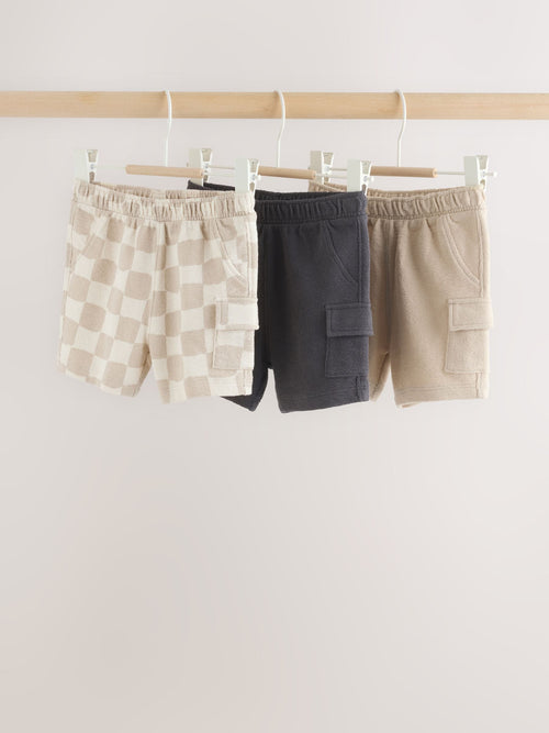 Grey/Neutral Checkeboard Jersey Baby Shorts 3 Pack (0mths-2yrs) image 1