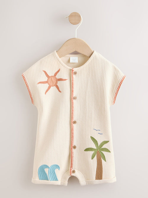 Neutral Palm Print Jersey Waffle Baby Romper (0mths-3yrs) image 1
