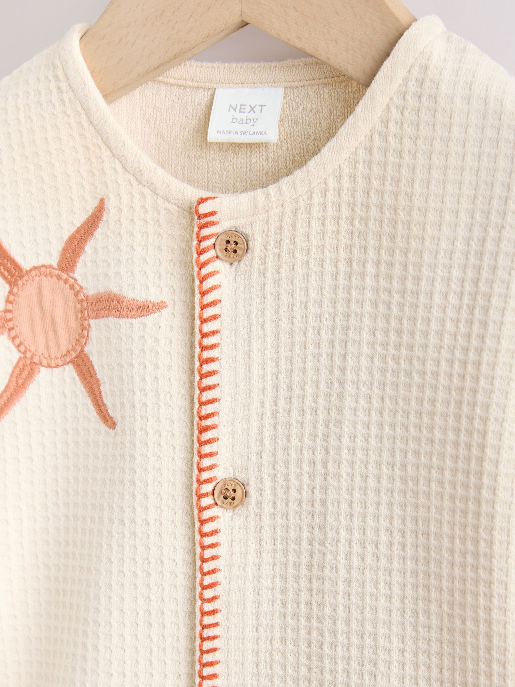 Neutral Palm Print Jersey Waffle Baby Romper (0mths-3yrs) image 3