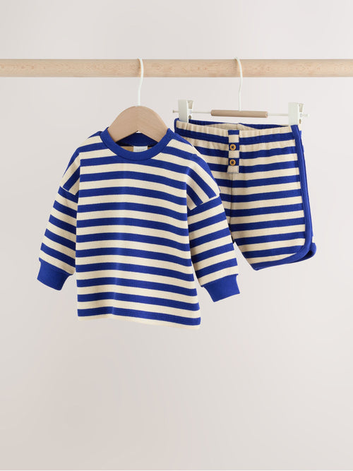 Blue Stripe Long Sleeve Top and Shorts Baby Set (0mths-2yrs) image 1
