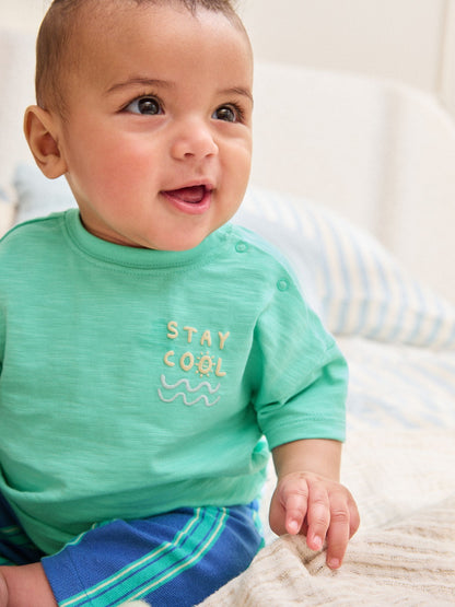 Dsiney Kidz - Green/Blue Stripe Top and Trousers Baby Set (0mths-3yrs) image 2