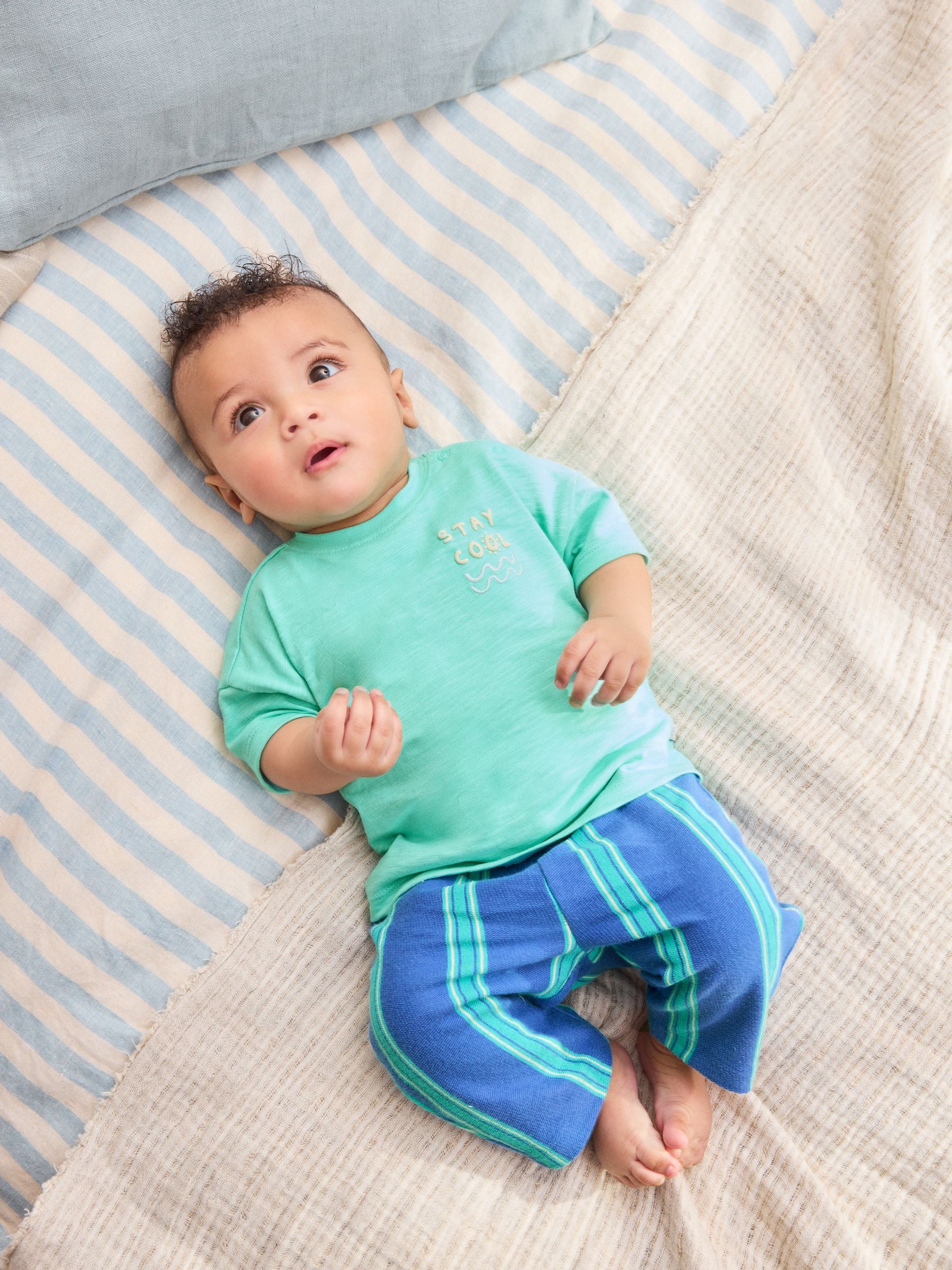Dsiney Kidz - Green/Blue Stripe Top and Trousers Baby Set (0mths-3yrs) image 1