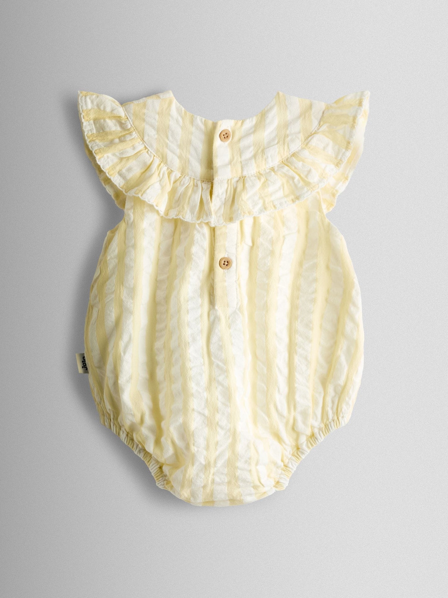 JoJo Maman Bébé Yellow Flower Embroidered Frill Stripe Romper image 4