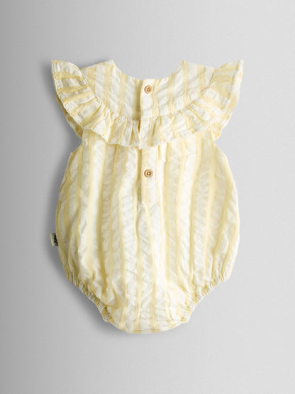 JoJo Maman Bébé Yellow Flower Embroidered Frill Stripe Romper image 4
