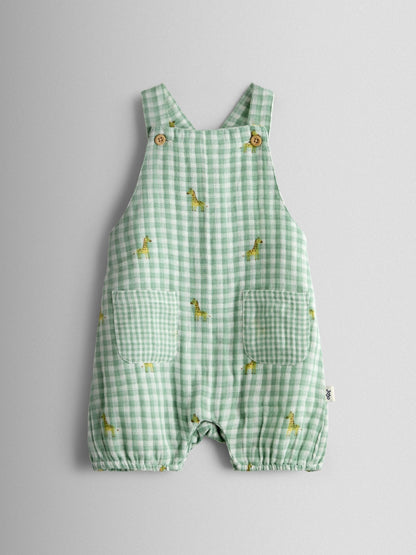 JoJo Maman Bébé Green Giraffe Checked Dungaree & Body Set image 5