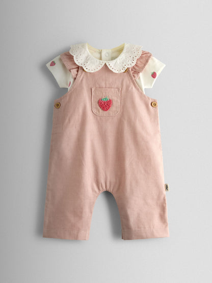 JoJo Maman Bébé Pink Strawberry Dungaree & Body Set image 1