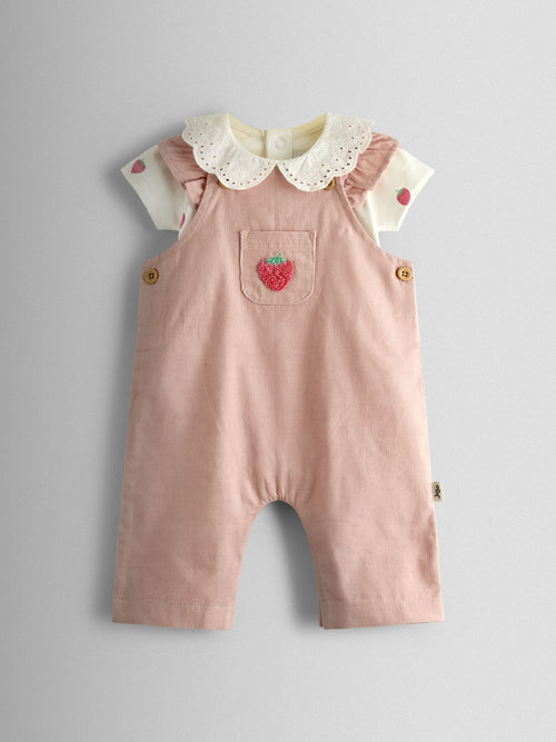 JoJo Maman Bébé Pink Strawberry Dungaree & Body Set image 1