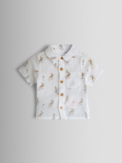 JoJo Maman Bébé Navy Peter Rabbit™ 2-Piece Shirt & Shorts Set image 2