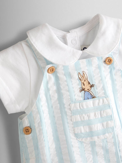 JoJo Maman Bébé Blue Peter Rabbit™ Stripe Dungaree, Body & Hat Set image 4