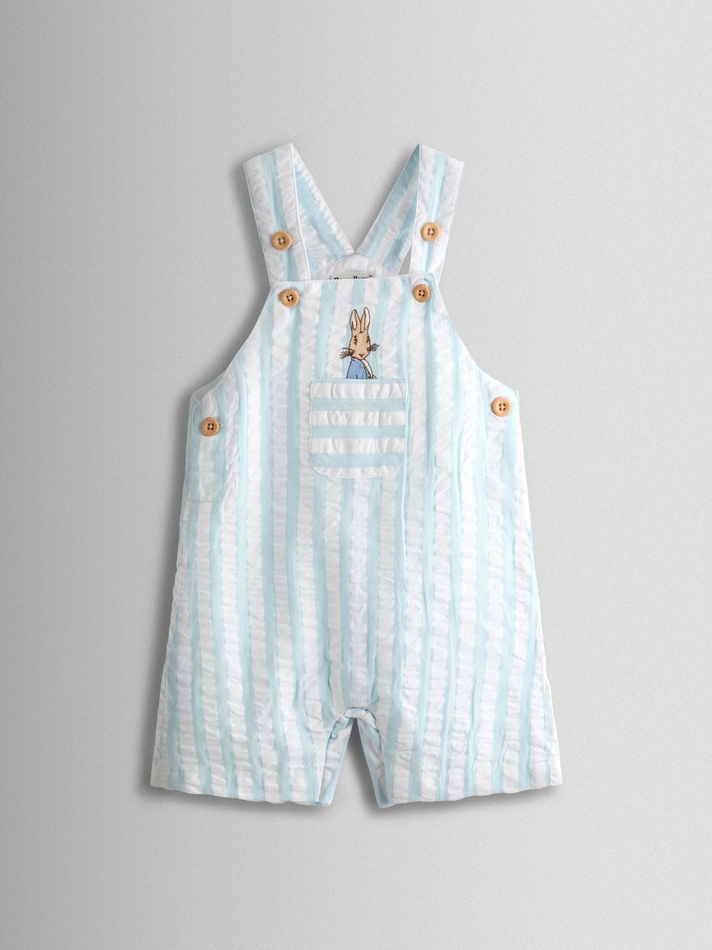 JoJo Maman Bébé Blue Peter Rabbit™ Stripe Dungaree, Body & Hat Set image 5