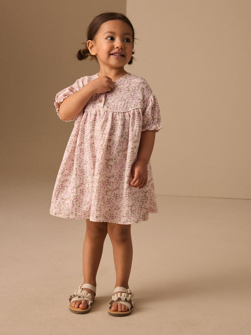 Pink Floral Button Jersey Dress (3mths-7yrs) image 1