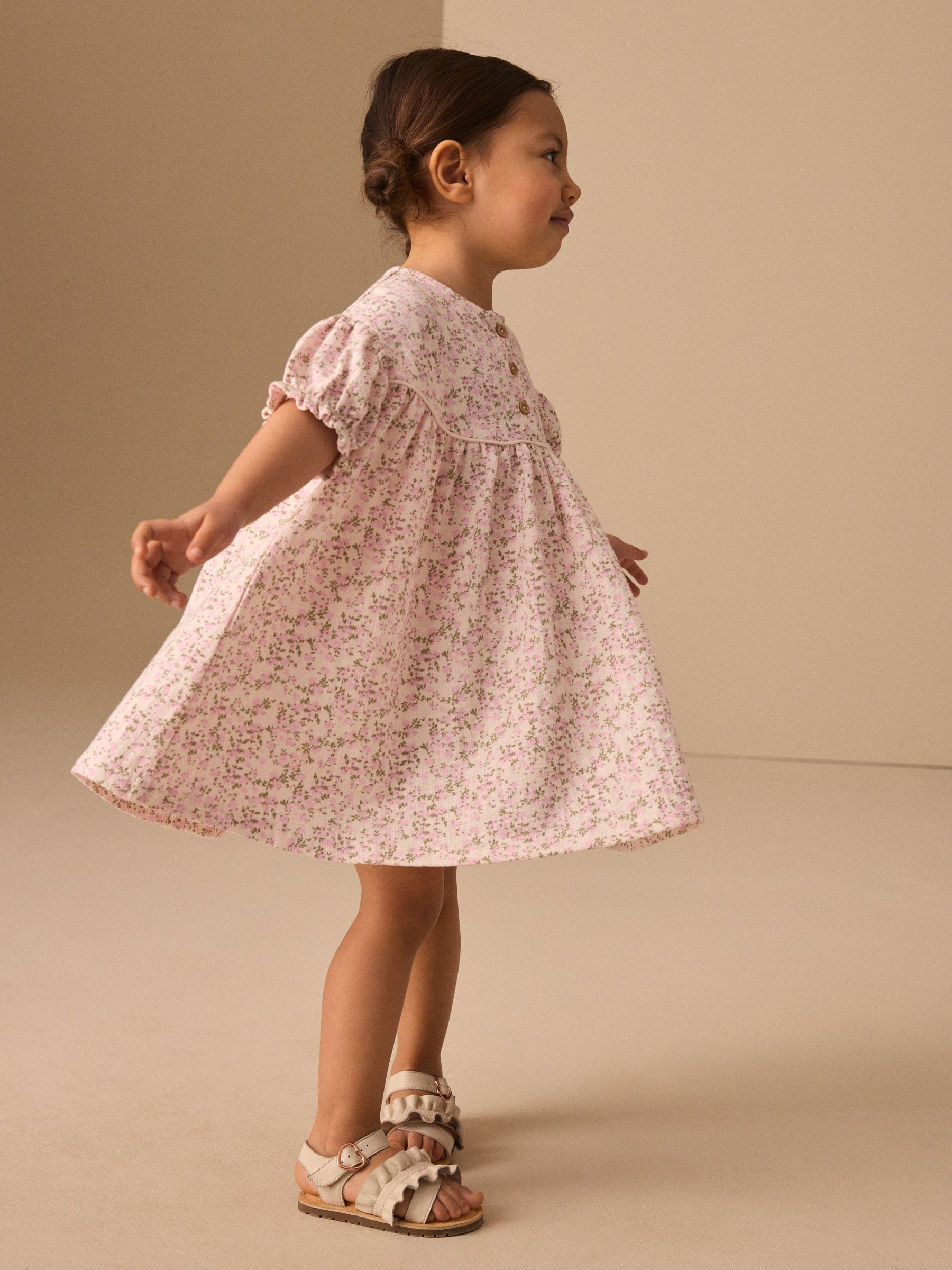 Pink Floral Button Jersey Dress (3mths-7yrs) image 2