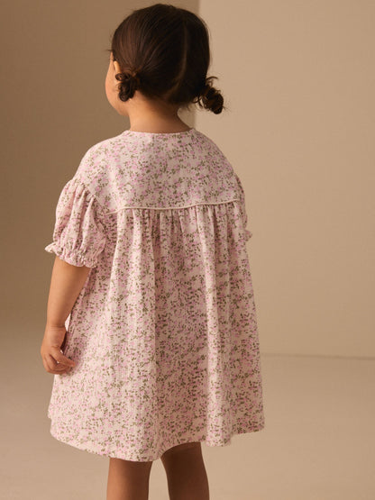 Pink Floral Button Jersey Dress (3mths-7yrs) image 3