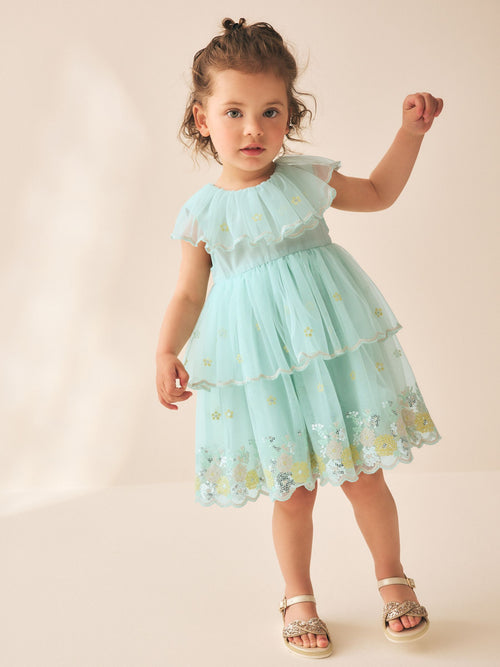 Dsiney Kidz - Blue Embellished Mesh Dress (3mths-7yrs) image 1