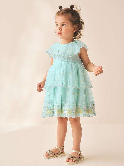 Blue Embellished Mesh Dress (3mths-7yrs) image 2