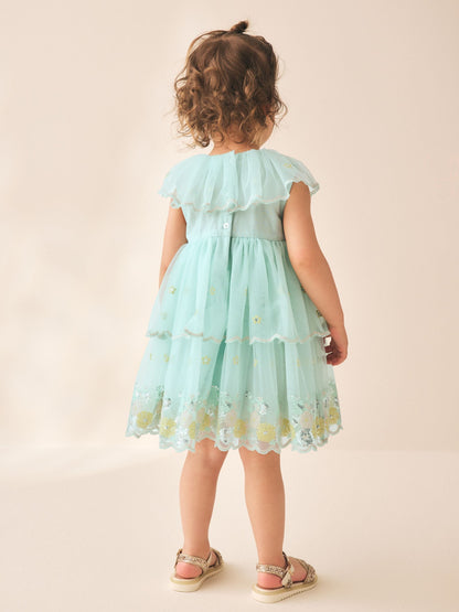 Blue Embellished Mesh Dress (3mths-7yrs) image 3
