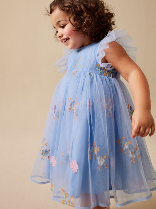 Dsiney Kidz - Blue Embroidered Mesh Dress (3mths-7yrs) image 1