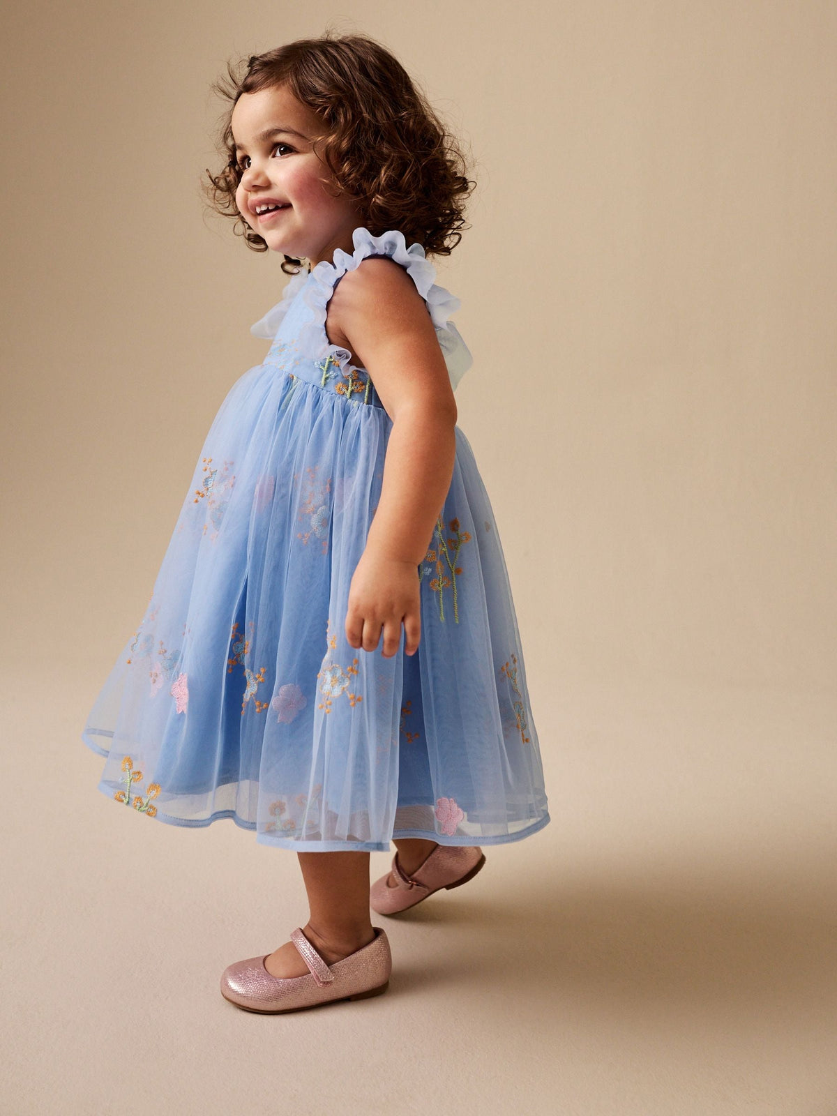 Dsiney Kidz - Blue Embroidered Mesh Dress (3mths-7yrs) image 2