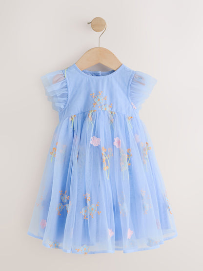 Blue Embroidered Mesh Dress (3mths-7yrs) image 5