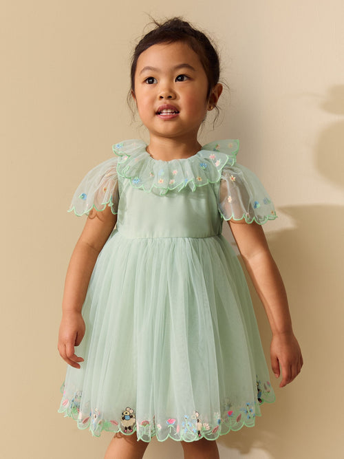 Dsiney Kidz - Green Embroidered Mesh Dress (3mths-7yrs) image 1