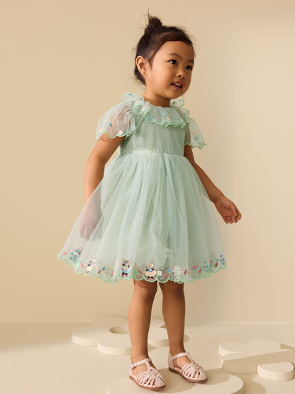 Green Embroidered Mesh Dress (3mths-7yrs) image 2