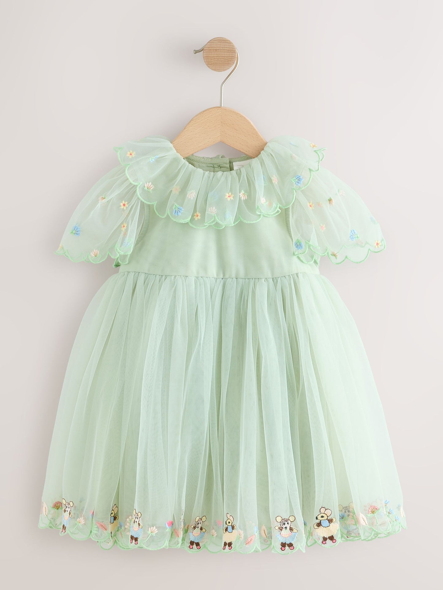 Green Embroidered Mesh Dress (3mths-7yrs) image 5