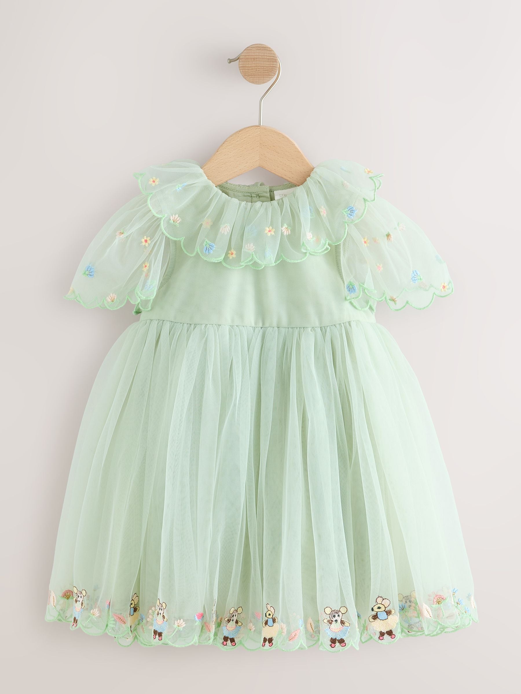 Green Embroidered Mesh Dress (3mths-7yrs) image 5