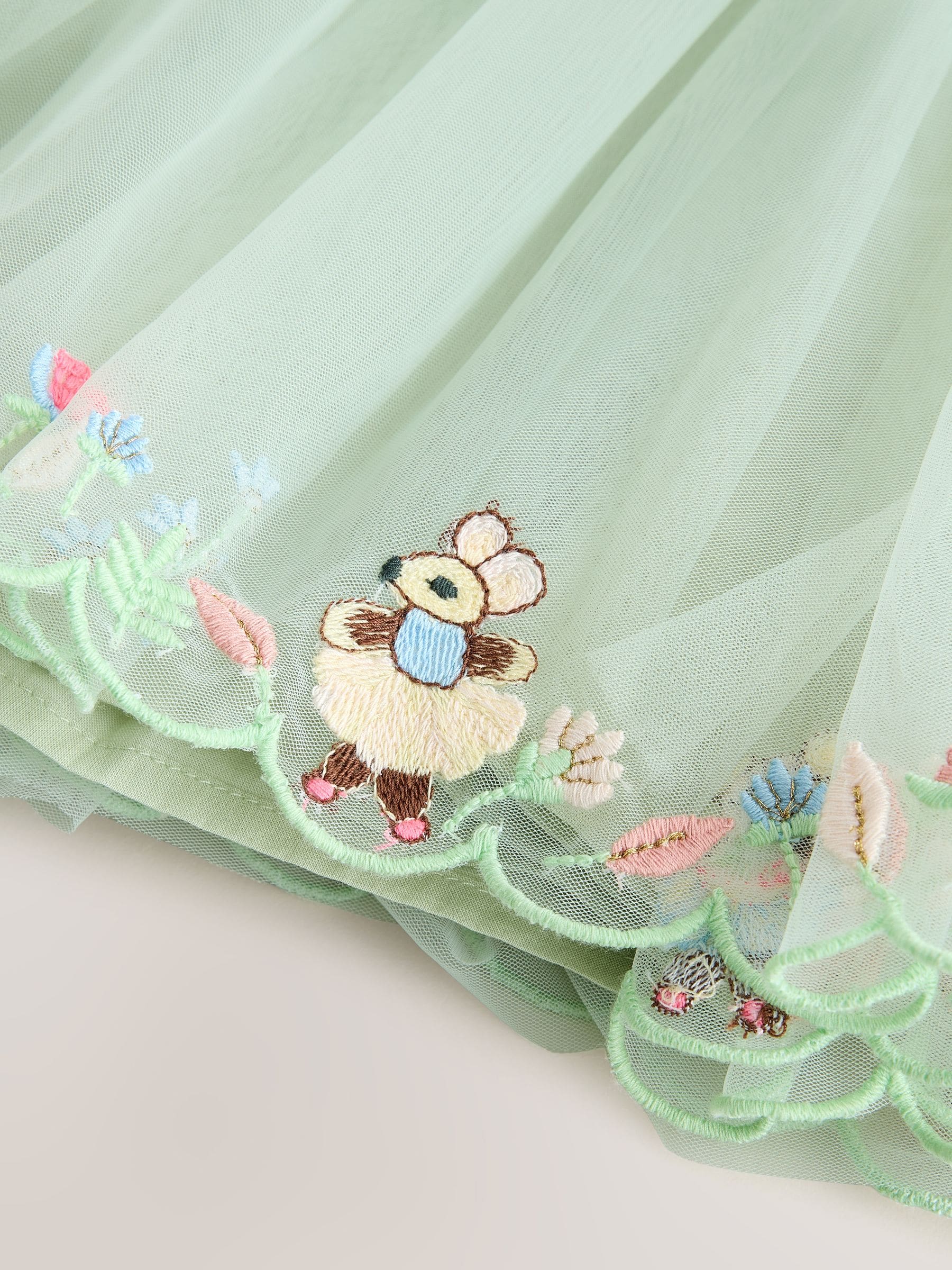 Green Embroidered Mesh Dress (3mths-7yrs) image 7