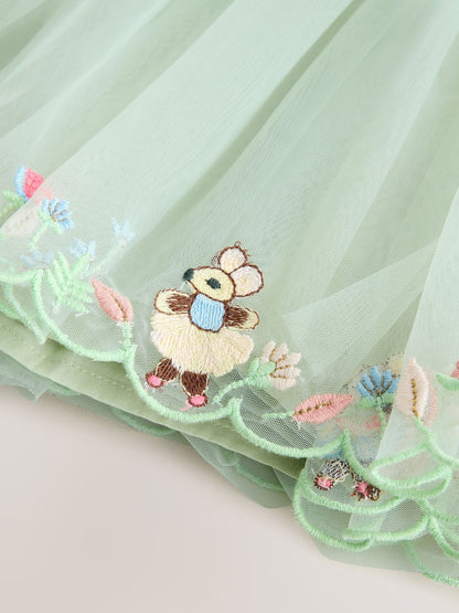 Green Embroidered Mesh Dress (3mths-7yrs) image 7