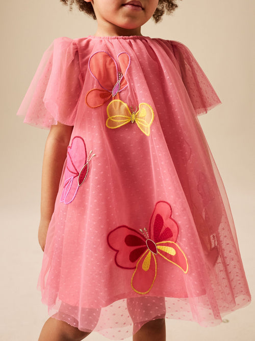 Dsiney Kidz - Coral Butterfly Angel Sleeve Mesh Dress (3mths-7yrs) image 1