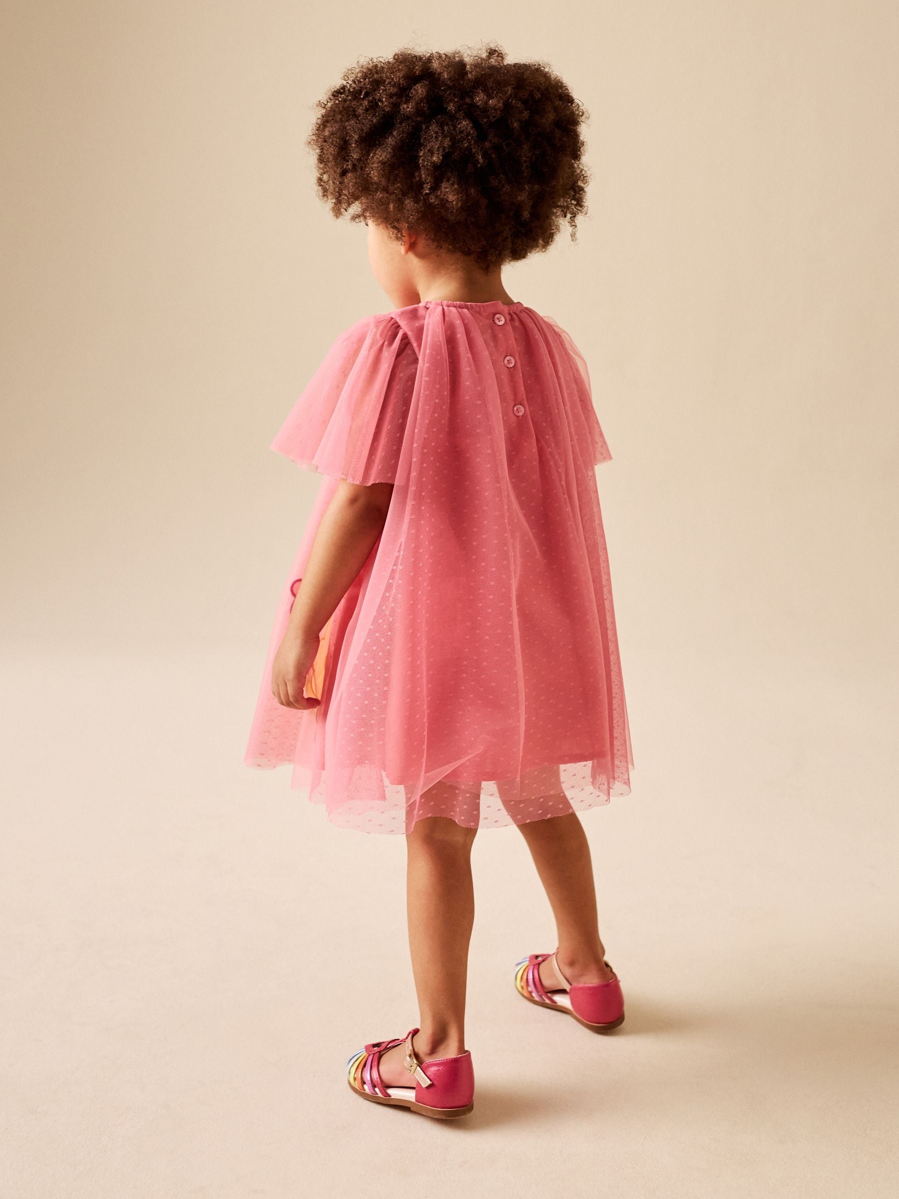 Coral Butterfly Angel Sleeve Mesh Dress (3mths-7yrs) image 3