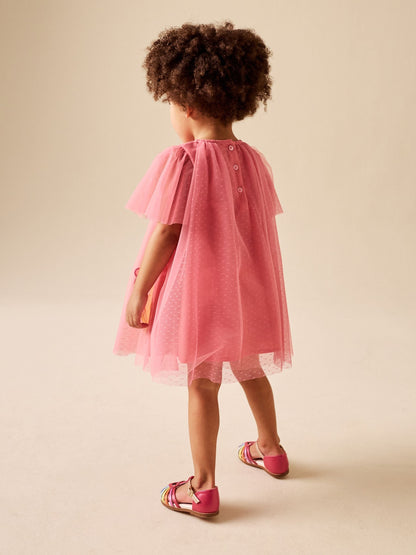 Coral Butterfly Angel Sleeve Mesh Dress (3mths-7yrs) image 3