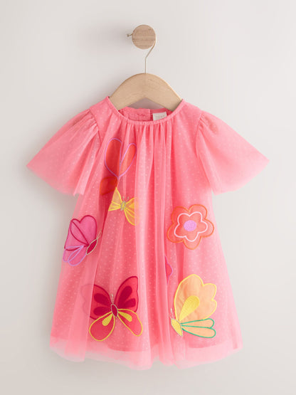 Coral Butterfly Angel Sleeve Mesh Dress (3mths-7yrs) image 5