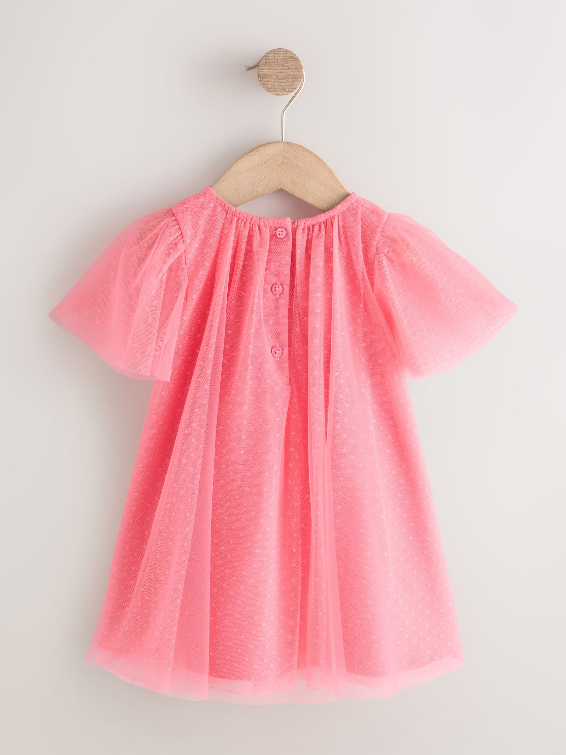 Coral Butterfly Angel Sleeve Mesh Dress (3mths-7yrs) image 6