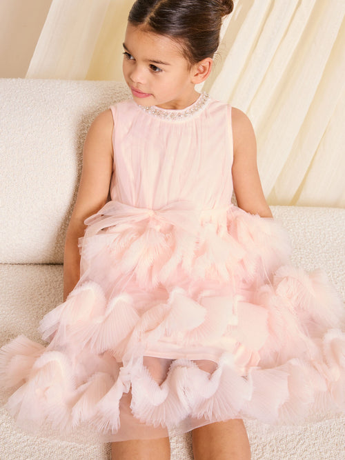 Lipsy Pink 3D Fluffy Ruffle Tutu Occasion Dress (5-16yrs) image 1