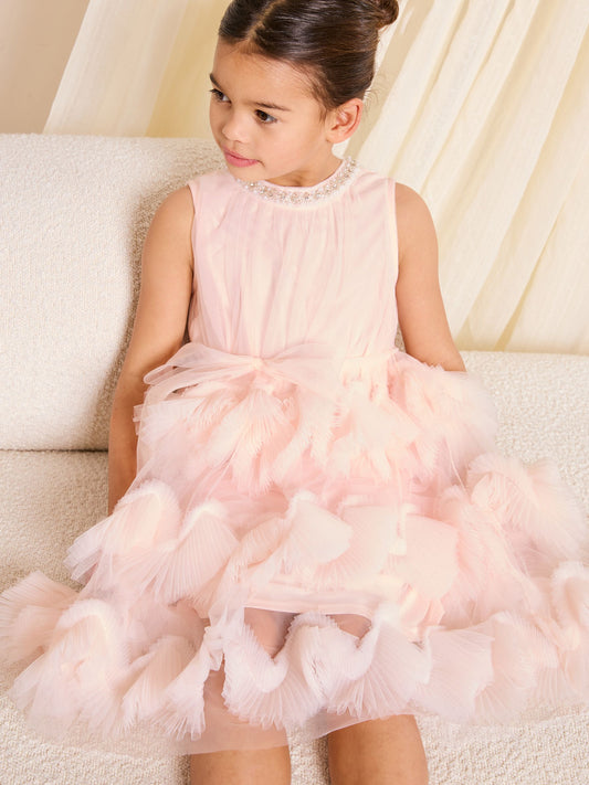 Lipsy Pink 3D Fluffy Ruffle Tutu Occasion Dress (5-16yrs) image 1