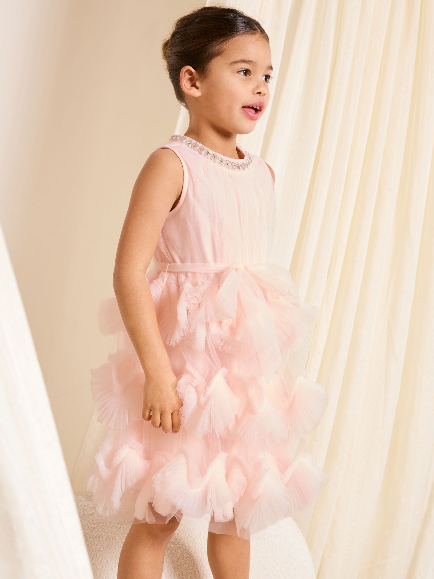 Lipsy Pink 3D Fluffy Ruffle Tutu Occasion Dress (5-16yrs) image 3