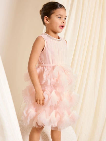 Lipsy Pink 3D Fluffy Ruffle Tutu Occasion Dress (5-16yrs) image 3