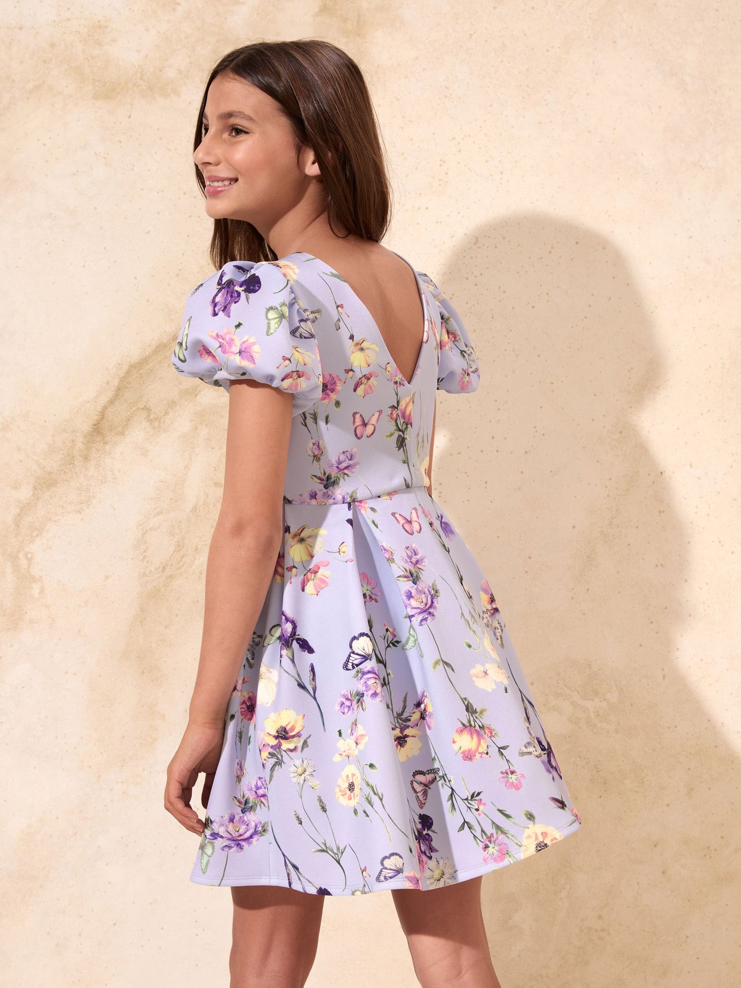 Lipsy Lilac Purple Floral Scuba Puff Sleeve Occasion Dress (5-16yrs) image 4