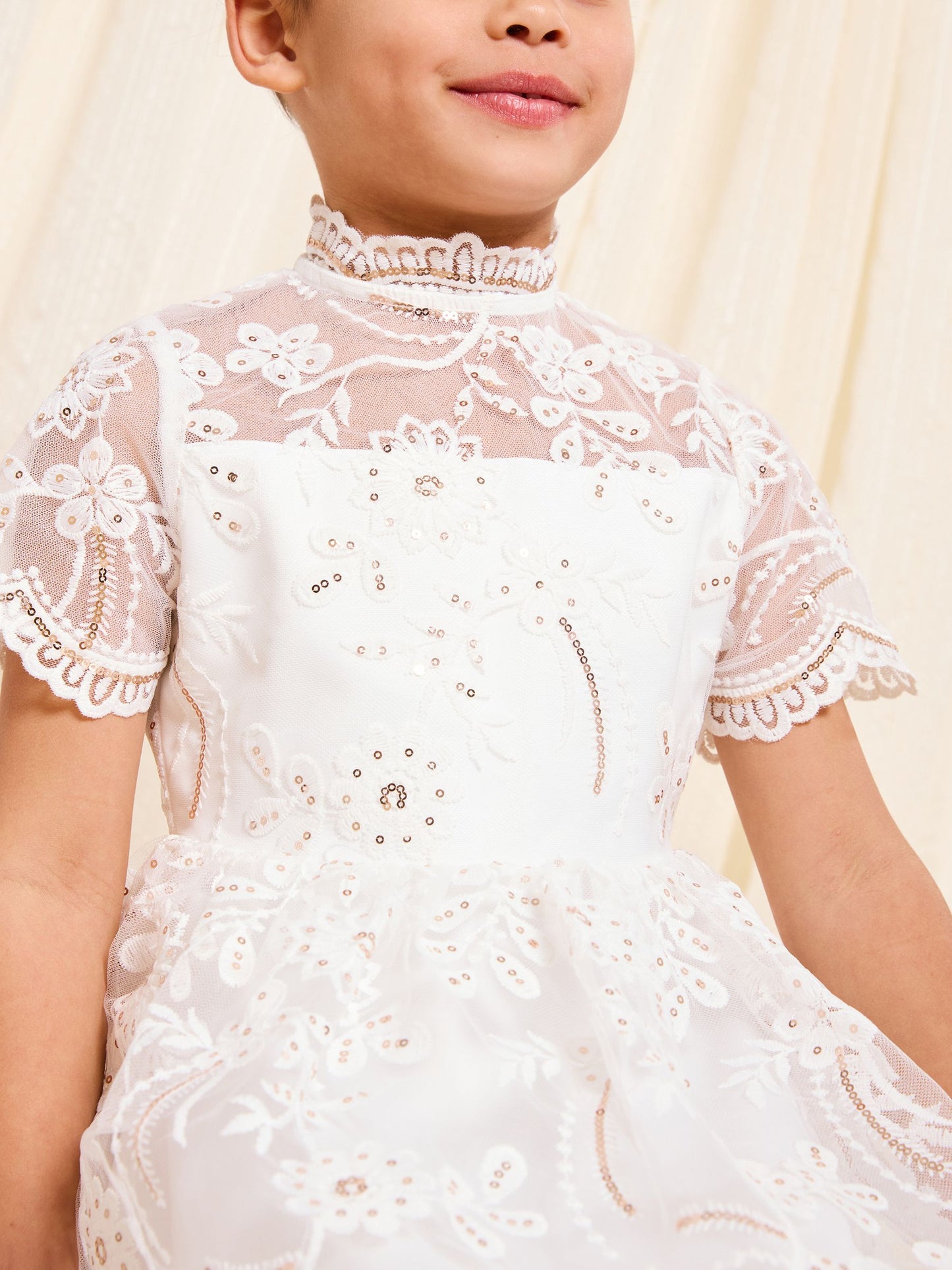 Lipsy White Sequin Lace Occasion Dress (5-16yrs) image 2