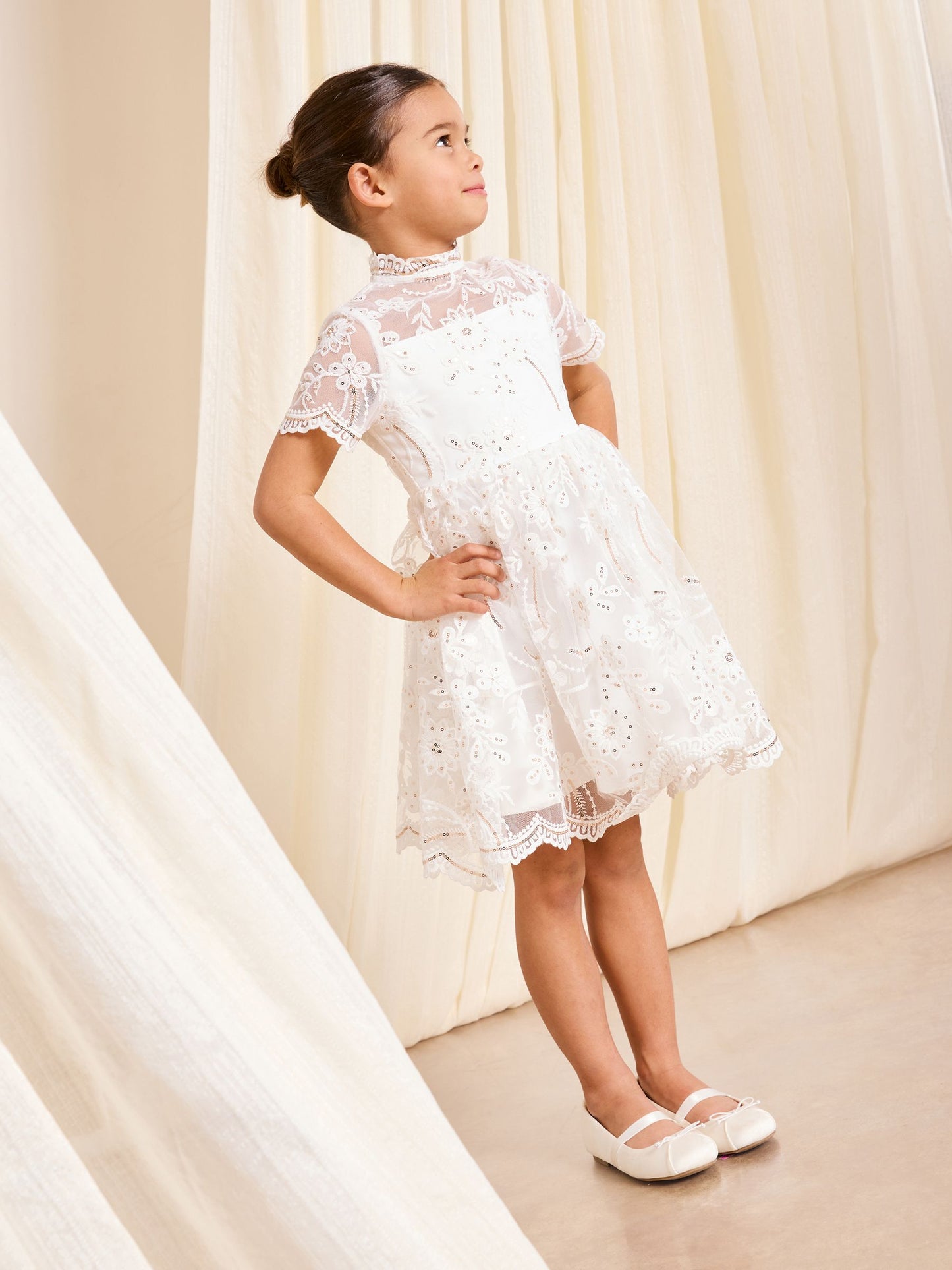 Lipsy White Sequin Lace Occasion Dress (5-16yrs) image 3