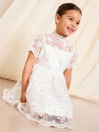 Lipsy White Sequin Lace Occasion Dress (5-16yrs) image 4
