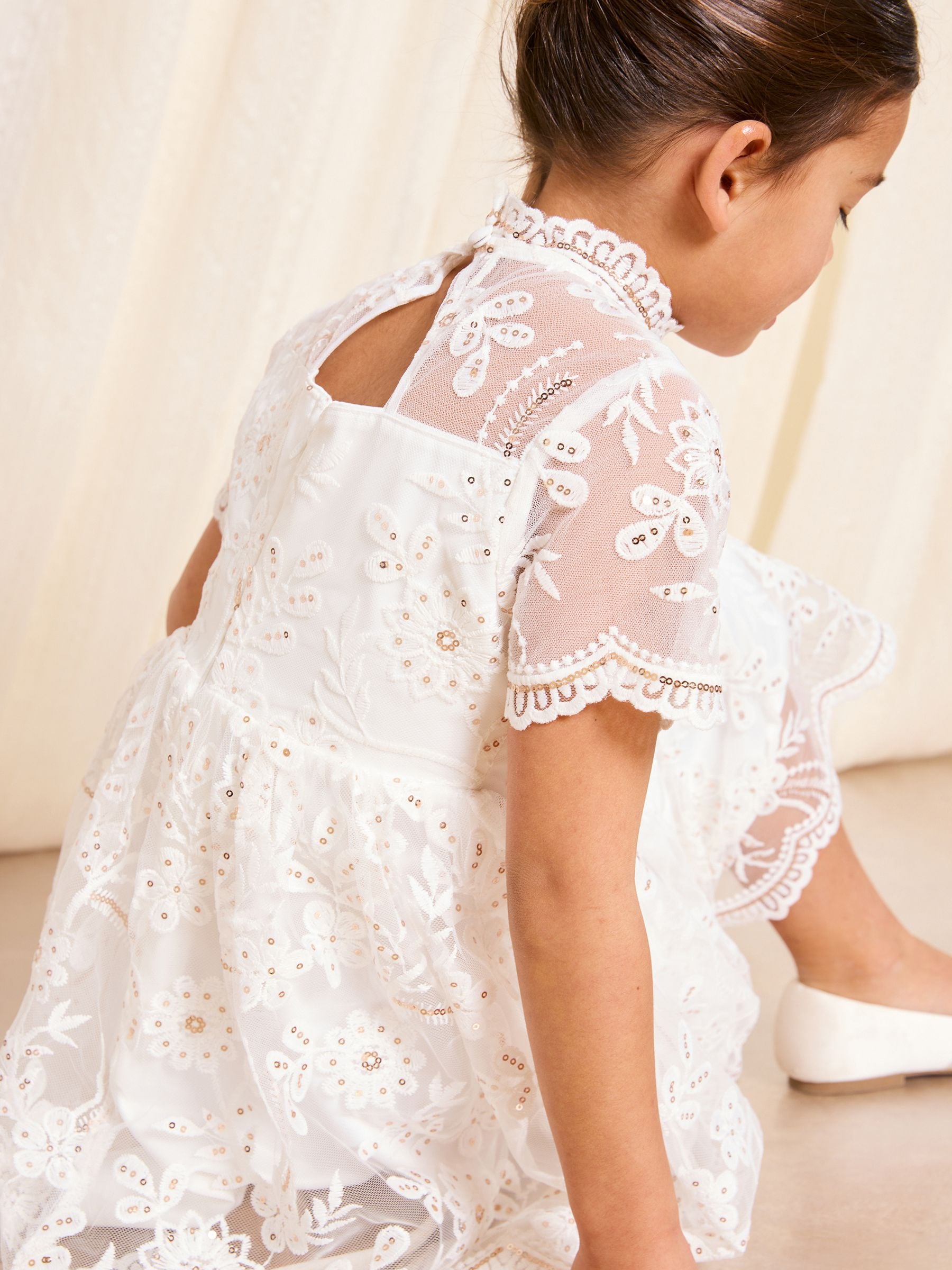 Lipsy White Sequin Lace Occasion Dress (5-16yrs) image 5