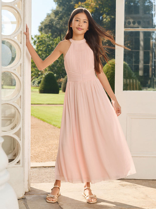 Lipsy Pink Pleated Halter Maxi Occasion Dress (5-16yrs) image 1