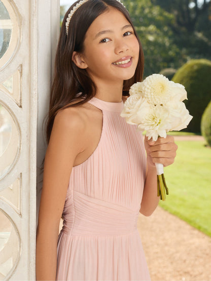 Lipsy Pink Pleated Halter Maxi Occasion Dress (5-16yrs) image 2