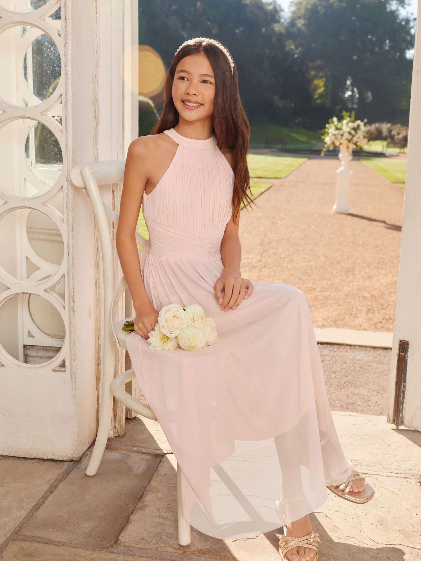 Lipsy Pink Pleated Halter Maxi Occasion Dress (5-16yrs) image 3
