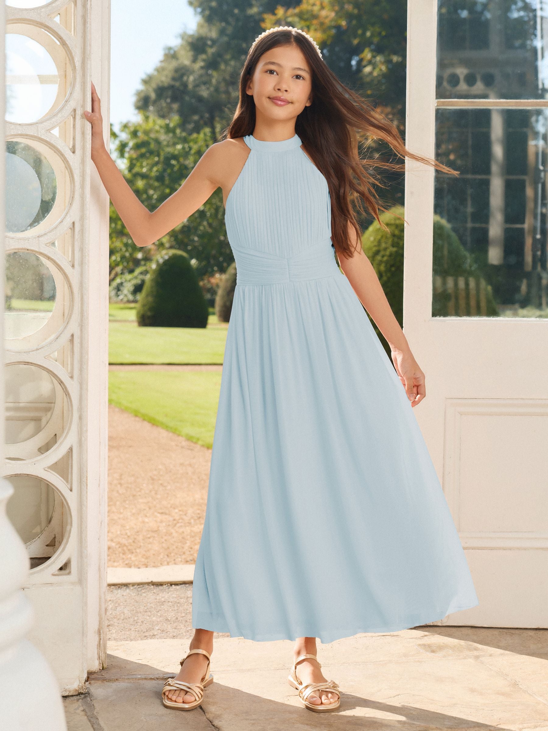 Lipsy Blue Pleated Halter Maxi Occasion Dress (5-16yrs) image 3