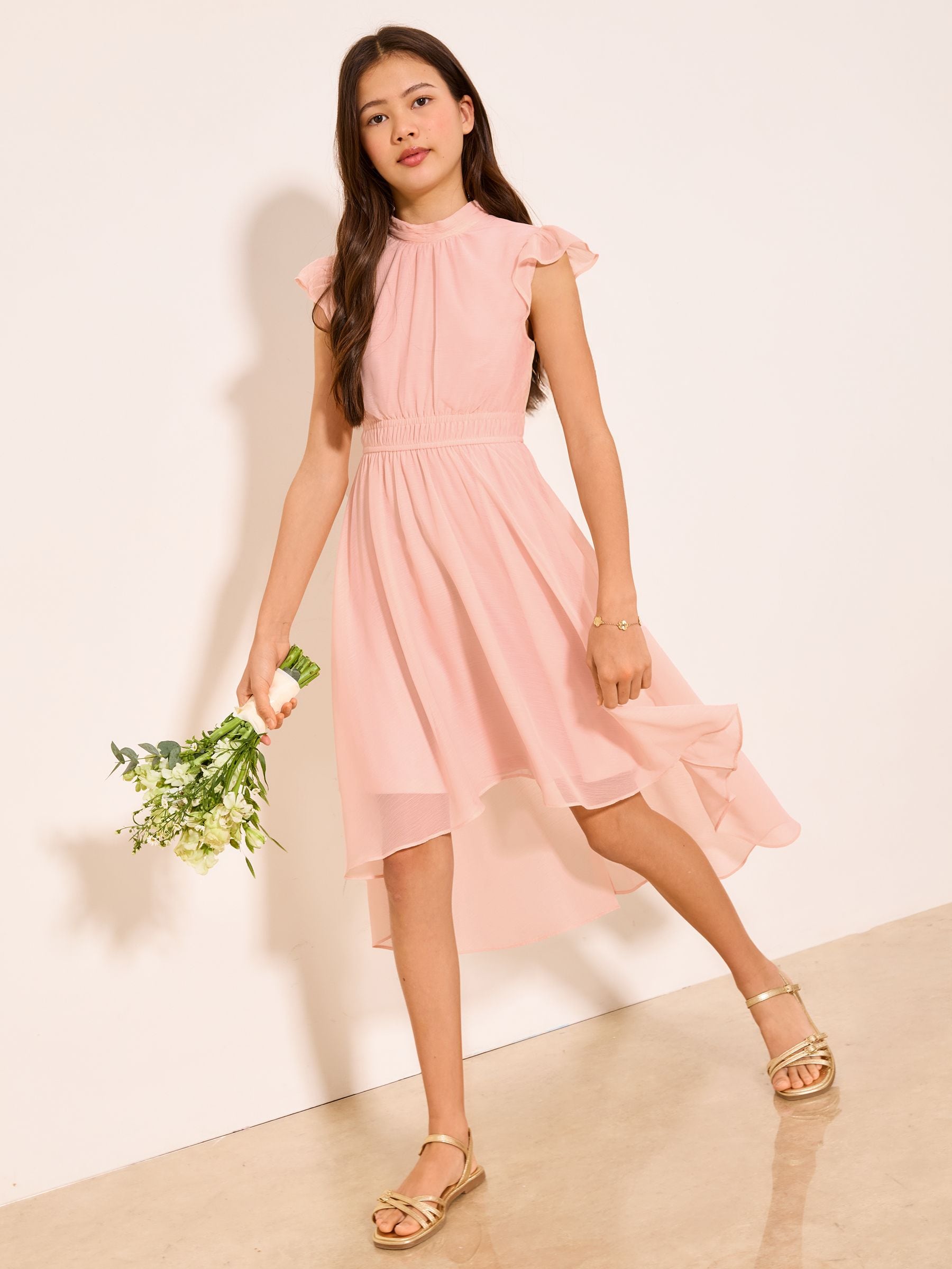 Lipsy Pink Flutter Sleeve Occasion Dress (5-16yrs) image 1