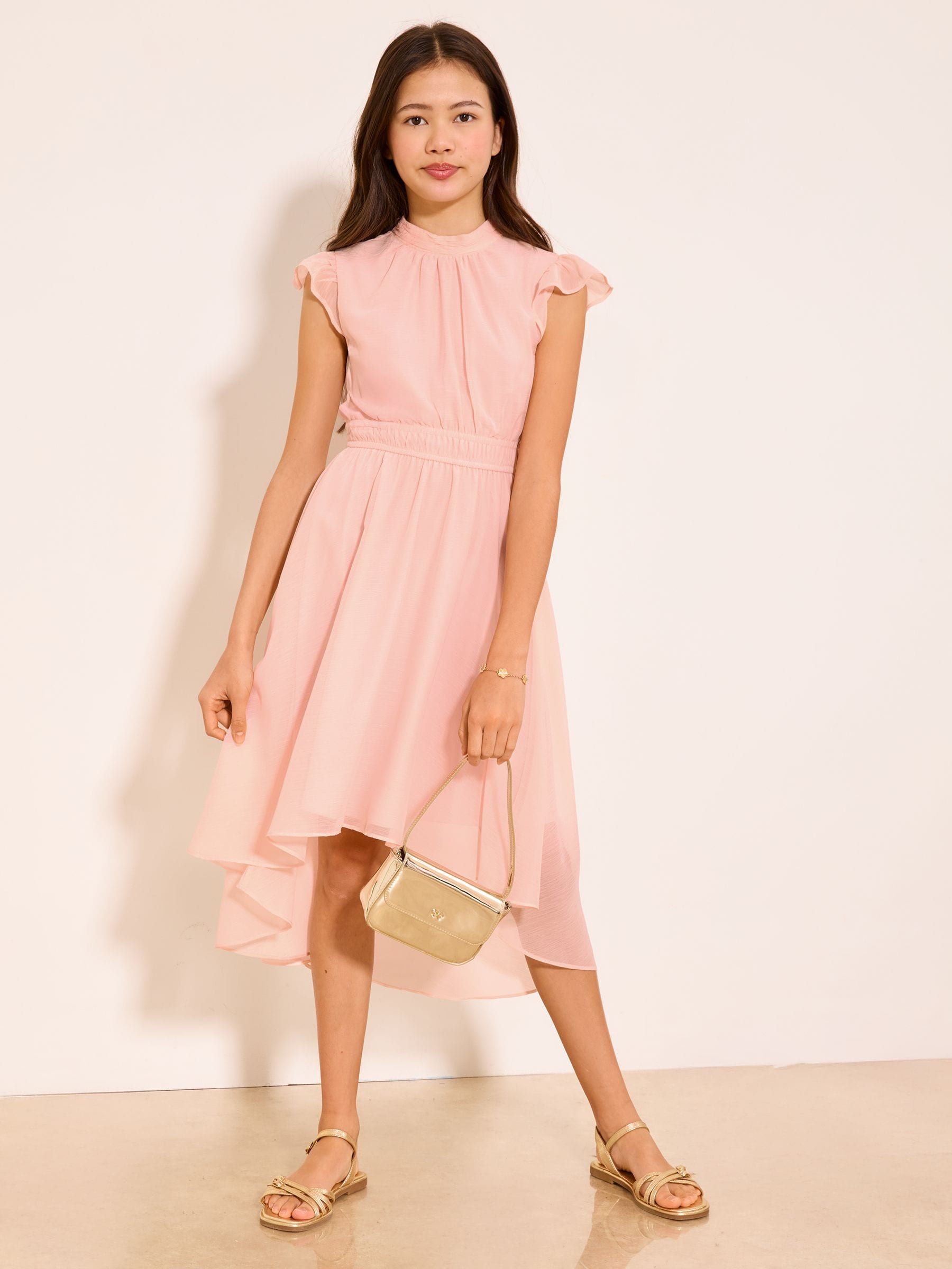 Lipsy Pink Flutter Sleeve Occasion Dress (5-16yrs) image 4